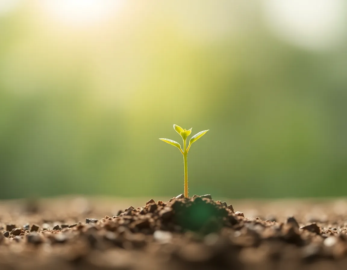 A small plant growing towards the light, symbolizing personal growth